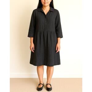 Eileen Fisher Linen Blend Relaxed Fit Shirt Dress Size S Faded Black Minimalist